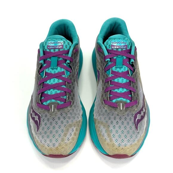 Saucony Kinvara 8 Everun Women Running Shoes Sz 8 Gray Teal Purple Mesh Sneakers - Picture 4 of 16